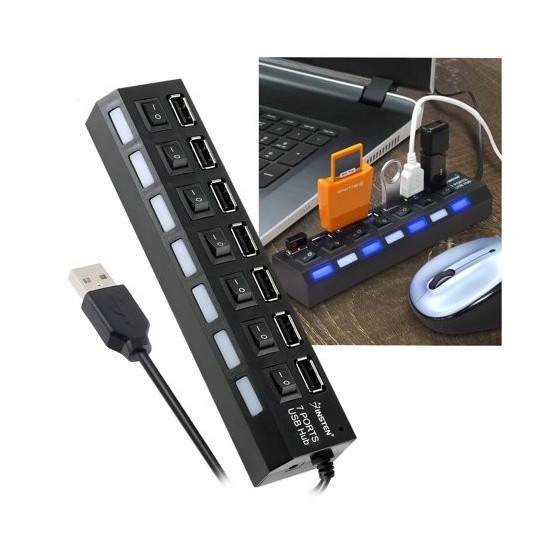 USB hub No Brand, USB 2.0, 7 θύρες, μαύρο