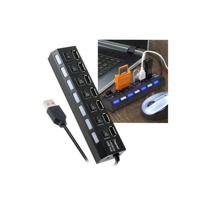 USB hub No Brand, USB 2.0, 7 θύρες, μαύρο
