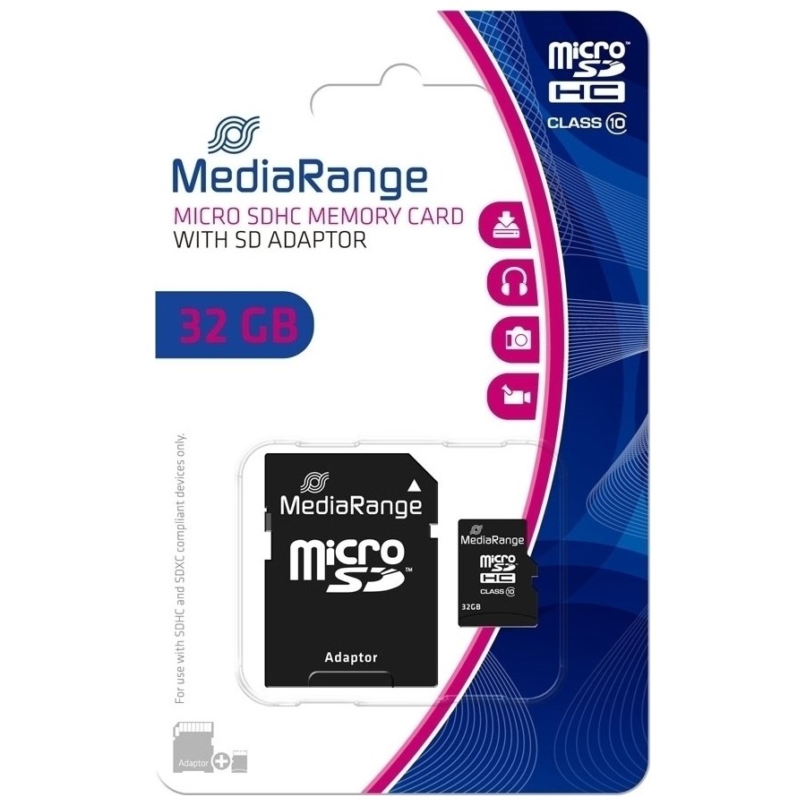 Memory Card Micro SDHC MediaRange 32GB Class 10 + SD Adapter MR959