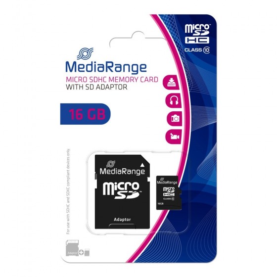 Κάρτα Μνήμης MicroSDHC Class 10 MediaRange 16GB with SD Adapter MR958