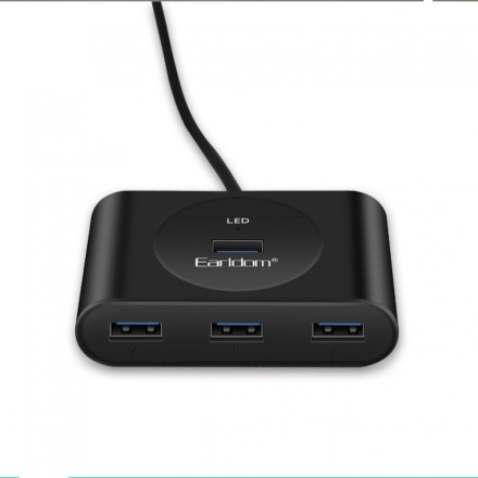 USB hub Earldom HUB03, USB 2.0, 4 θύρες, Μαυρο