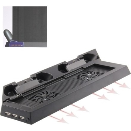 DOBE CHARGING STAND - ΒΑΣΗ ΣΤΗΡΙΞΗΣ ΚΟΝΣΟΛΑΣ + ΦΟΡΤΙΣΗΣ 2 ΧΕΙΡΙΣΤΗΡΙΩΝ + 2 ΑΝΕΜΙΣΤΗΡΕΣ ΨΥΞΗΣ ΓΙΑ PS4/PS4 SLIM/PS4 PRO - ΜΑΥΡΟ