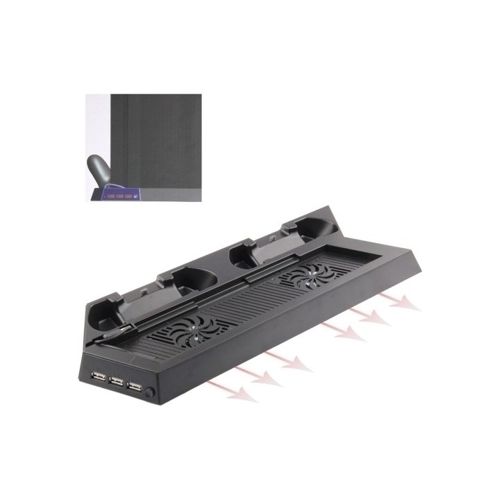 DOBE CHARGING STAND - ΒΑΣΗ ΣΤΗΡΙΞΗΣ ΚΟΝΣΟΛΑΣ + ΦΟΡΤΙΣΗΣ 2 ΧΕΙΡΙΣΤΗΡΙΩΝ + 2 ΑΝΕΜΙΣΤΗΡΕΣ ΨΥΞΗΣ ΓΙΑ PS4/PS4 SLIM/PS4 PRO - ΜΑΥΡΟ
