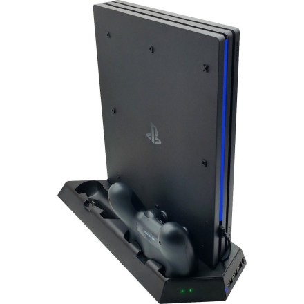 DOBE CHARGING STAND - ΒΑΣΗ ΣΤΗΡΙΞΗΣ ΚΟΝΣΟΛΑΣ + ΦΟΡΤΙΣΗΣ 2 ΧΕΙΡΙΣΤΗΡΙΩΝ + 2 ΑΝΕΜΙΣΤΗΡΕΣ ΨΥΞΗΣ ΓΙΑ PS4/PS4 SLIM/PS4 PRO - ΜΑΥΡΟ