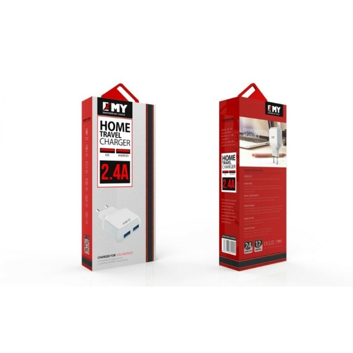 φορτιστής ΕΜΥ MY-220, 5V 2.4α, Universal, 2xUSB, χωρίς καλώδιο