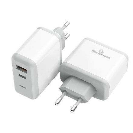 POWERTECH Φορτιστής Τοίχου PT-708, 1x USB, 1x Type-C, 18W, 3A, λευκό