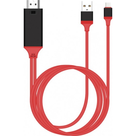 Καλώδιο Earldom WS8C, Type C MHL - HDMI + USB, 2.0m, Κόκκινο