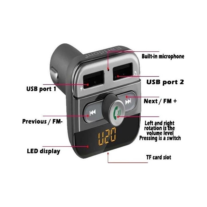 EARLDOM FM TRANSMITTER WIRELESS MP3 AND CHARGER AUX AUDIO OUTPUT CAR KIT 3.4A ET-M11
