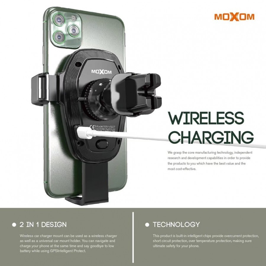 Moxom 2 in1 10W Wireless Car Charger Quick Charging Car Mount Mobile Phone Holder MX-VS07