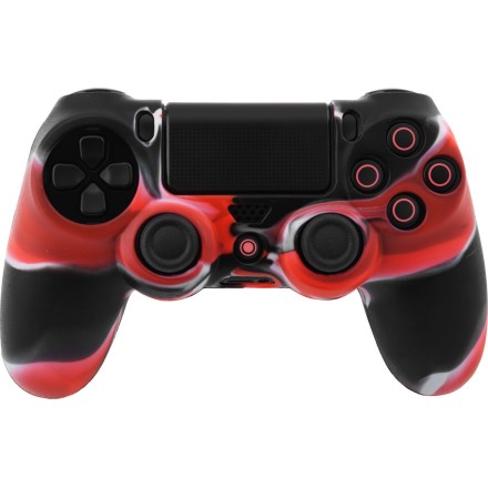 Camouflage Silicone Rubber Skin Grip Cover Case for PS4 Controller (black/Red)