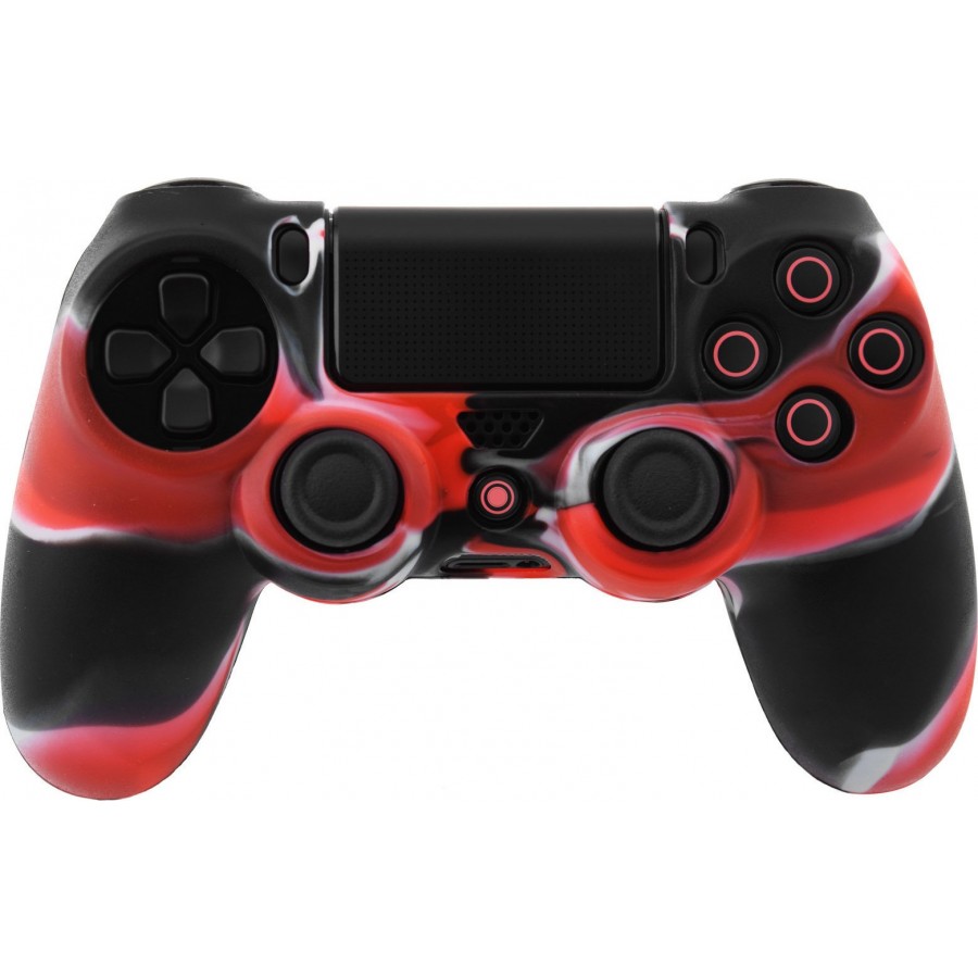 Camouflage Silicone Rubber Skin Grip Cover Case for PS4 Controller (black/Red)