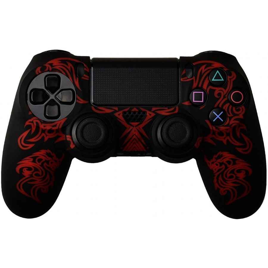 Gam3Gear Dragon Pattern Silicon Protect Case Skin Jacket για PS4 Dualshock 4 Controller Black Red