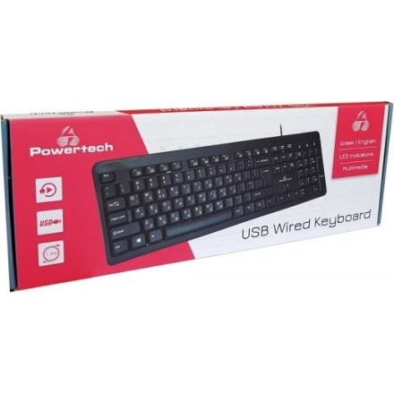 POWERTECH Πληκτρολόγιο PT-677, multimedia, ενσύρματο, μαύρο USB