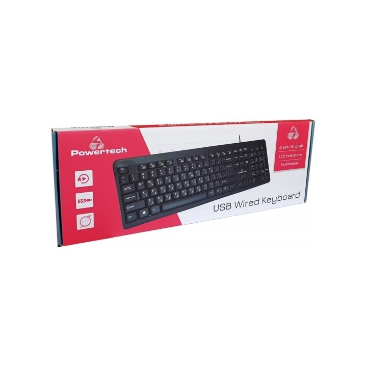 POWERTECH Πληκτρολόγιο PT-677, multimedia, ενσύρματο, μαύρο USB