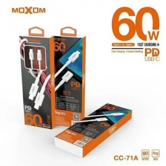 MOXOM CC-71A PD USB-C CABLE TYPE-C TO TYPE-C 60W 1Μέτρο Λευκό