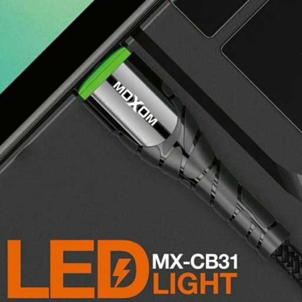 Καλώδιο δεδομένων MOXOM MX-CB31 USB 2.4A Qualcomm 3.0 Quick Charging  / LED ένδειξη Micro USB 1 Μέτρο Μαύρο