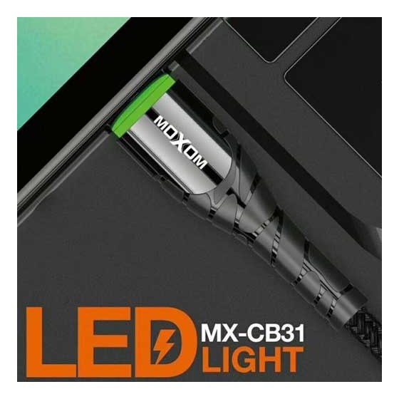 Καλώδιο δεδομένων MOXOM MX-CB31 USB 2.4A Qualcomm 3.0 Quick Charging  / LED ένδειξη Micro USB 1 Μέτρο Μαύρο