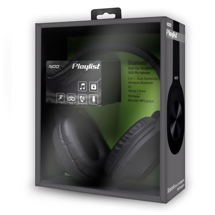NOD PLAYLIST BLACK Bluetooth over-ear ακουστικά με μικρόφωνο, σε μαύρο χρώμα.