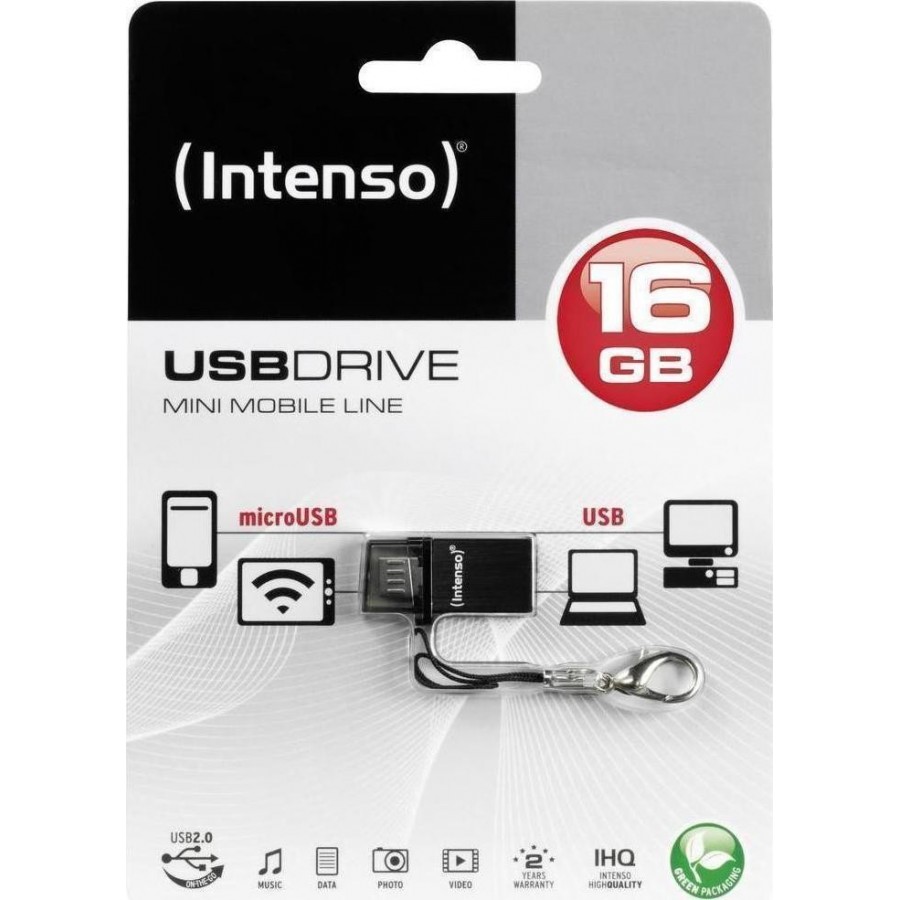 INTENSO 3524470 MINI MOBILE LINE 16GB USB 2.0 DRIVE BLACK