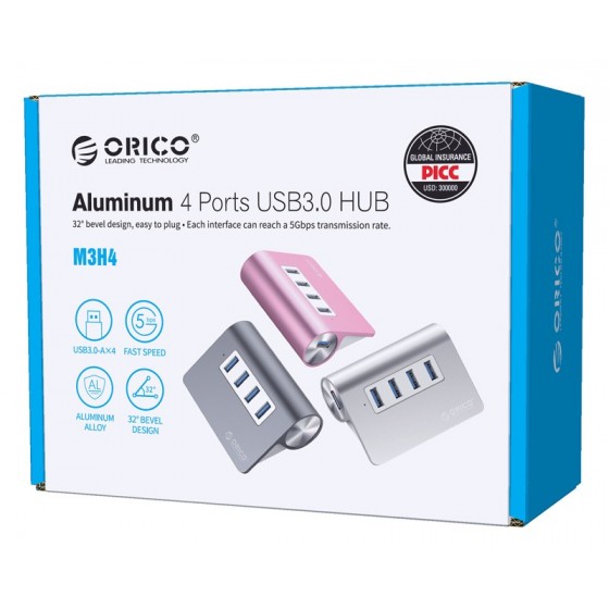 ORICO USB 3.0 Hub M3H4, 4x USB3.0 ports, 5Gbps, ασημί