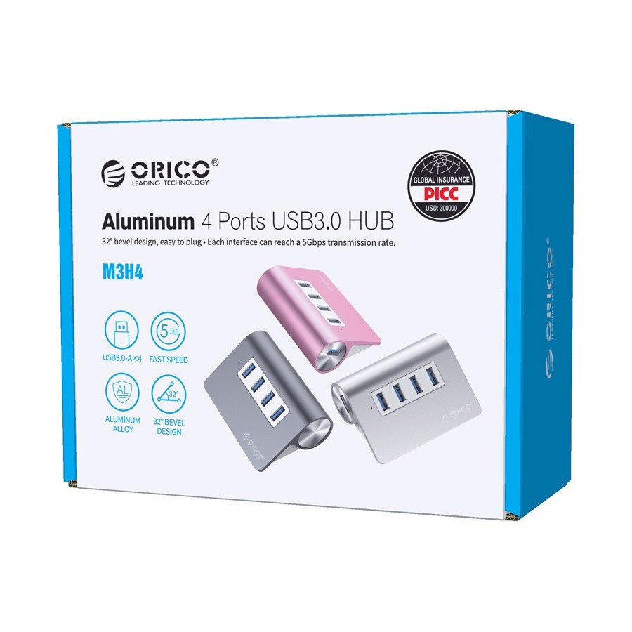 ORICO USB 3.0 Hub M3H4, 4x USB3.0 ports, 5Gbps, ασημί