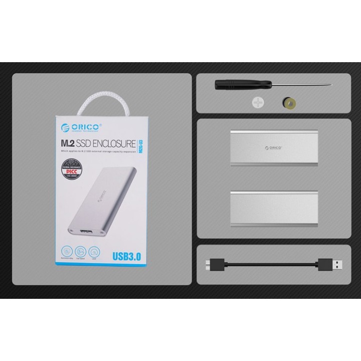 ORICO θήκη για Μ.2 B key SSD M2G-U3, USB 3.0, 5Gbps, 2TB, ασημί