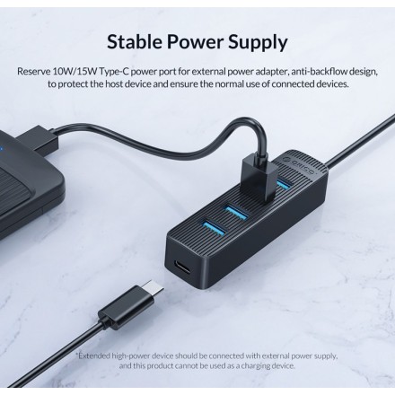 ORICO USB Type-C Hub TWC3-4A, 1x USB Type-C, 4x USB 3.0 ports, μαύρο