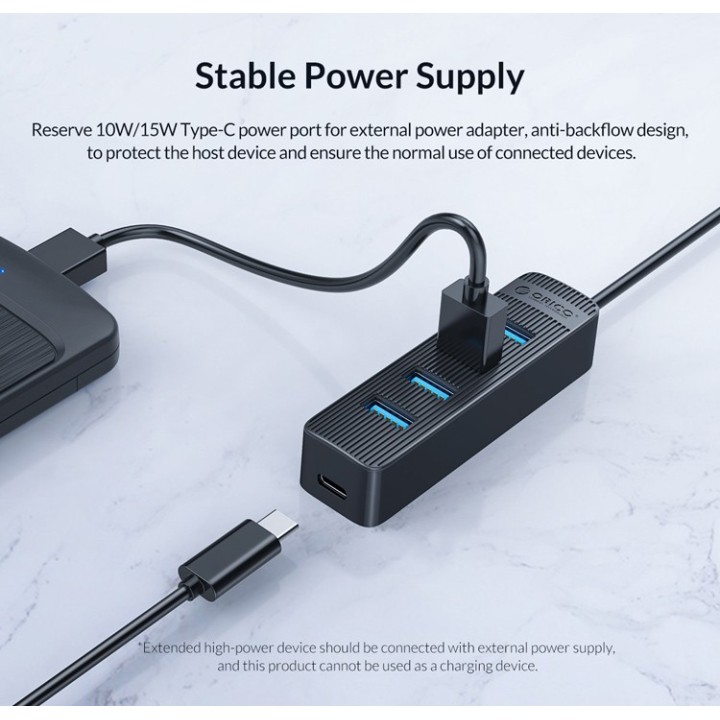 ORICO USB Type-C Hub TWC3-4A, 1x USB Type-C, 4x USB 3.0 ports, μαύρο