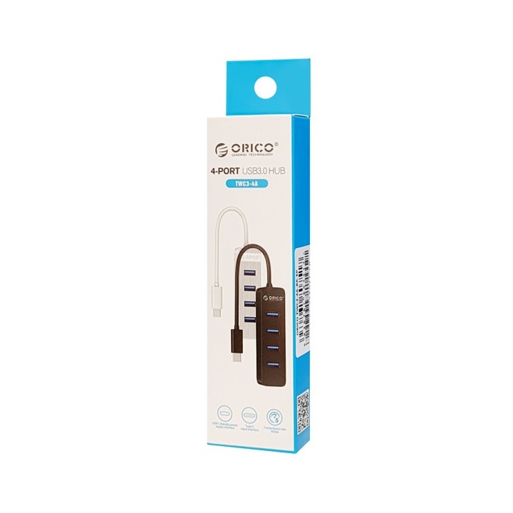 ORICO USB Type-C Hub TWC3-4A, 1x USB Type-C, 4x USB 3.0 ports, μαύρο