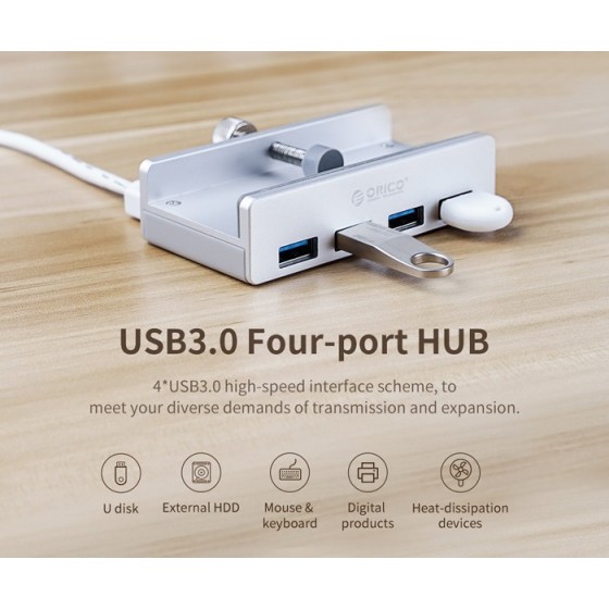 ORICO hub με κλιπ MH4PU-SV-BP, 4 ports, USB 3.0, ασημί