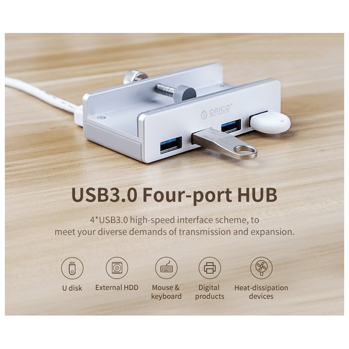 ORICO hub με κλιπ MH4PU-SV-BP, 4 ports, USB 3.0, ασημί