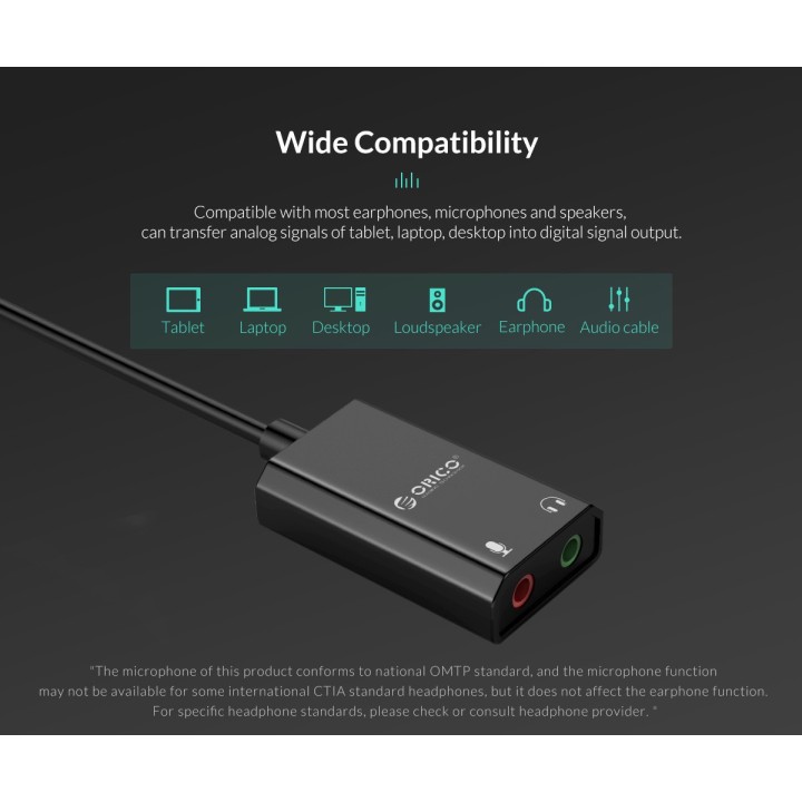 ORICO USB κάρτα ήχου SKT2, USB2.0, 2x 3.5mm, μαύρο