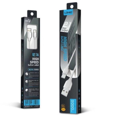 Кαλώδιο δεδομένων LDNIO LS372, Micro USB, 2.0m, Λευκό