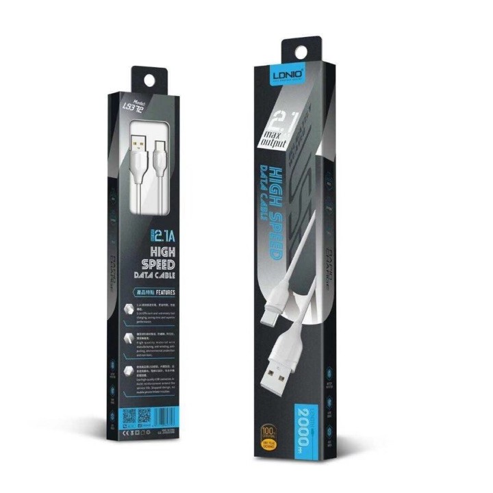 Кαλώδιο δεδομένων LDNIO LS372, Micro USB, 2.0m, Λευκό