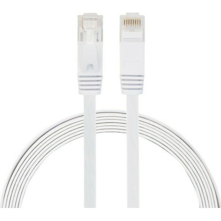 Cable LAN Cat: 6 FLAT 10 m DeTech καλώδιο δικτύου 10 μέτρα πλακέ cat6 χρώμα Λευκό