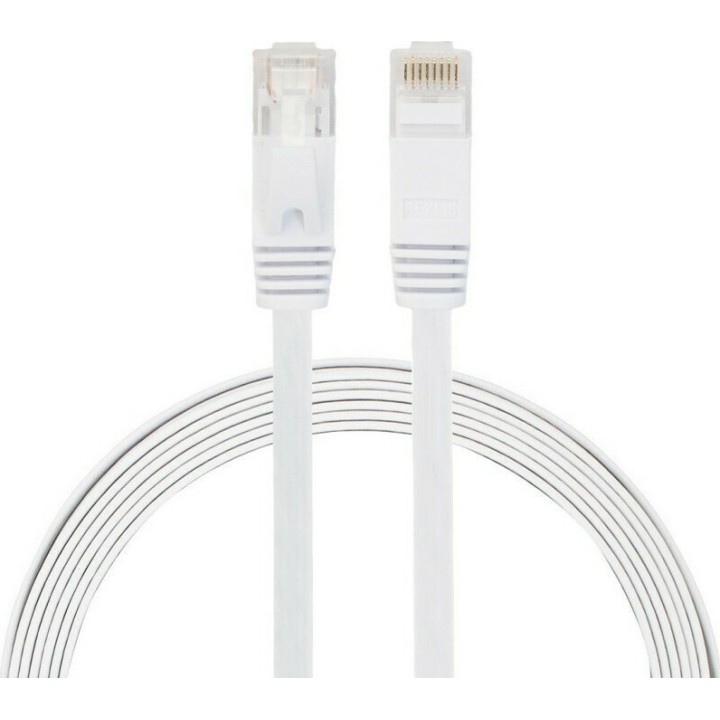 Cable LAN Cat: 6 FLAT 10 m DeTech καλώδιο δικτύου 10 μέτρα πλακέ cat6 χρώμα Λευκό