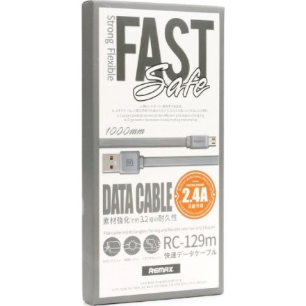 REMAX FLAT USB TO MICRO USB CABLE ΛΕΥΚΟ 1M FAST 2.4A (RC-129M)