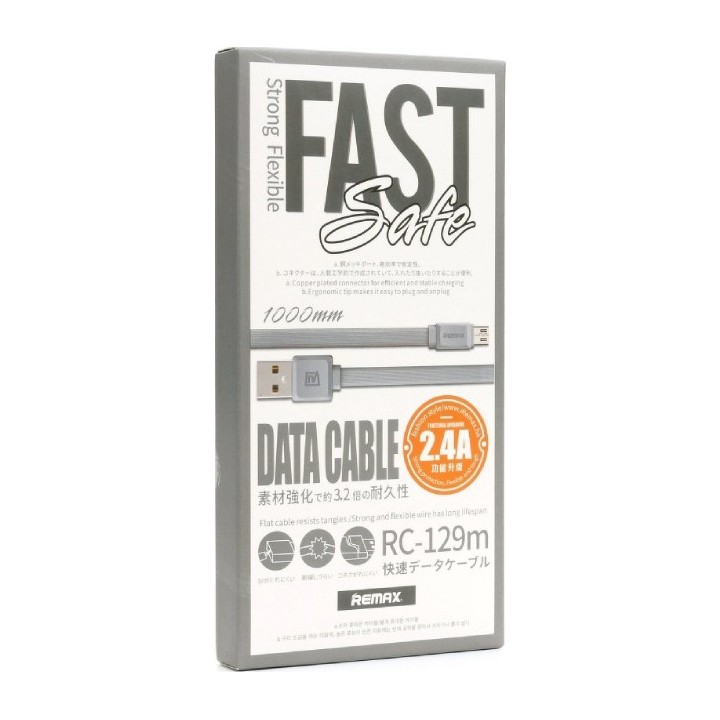 REMAX FLAT USB TO MICRO USB CABLE ΛΕΥΚΟ 1M FAST 2.4A (RC-129M)
