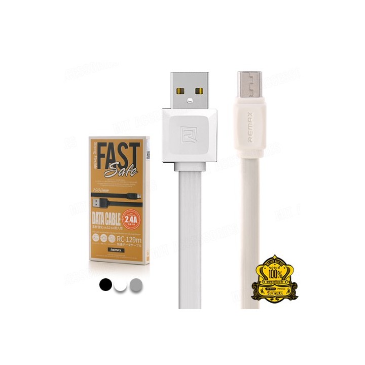 REMAX FLAT USB TO MICRO USB CABLE ΛΕΥΚΟ 1M FAST 2.4A (RC-129M)