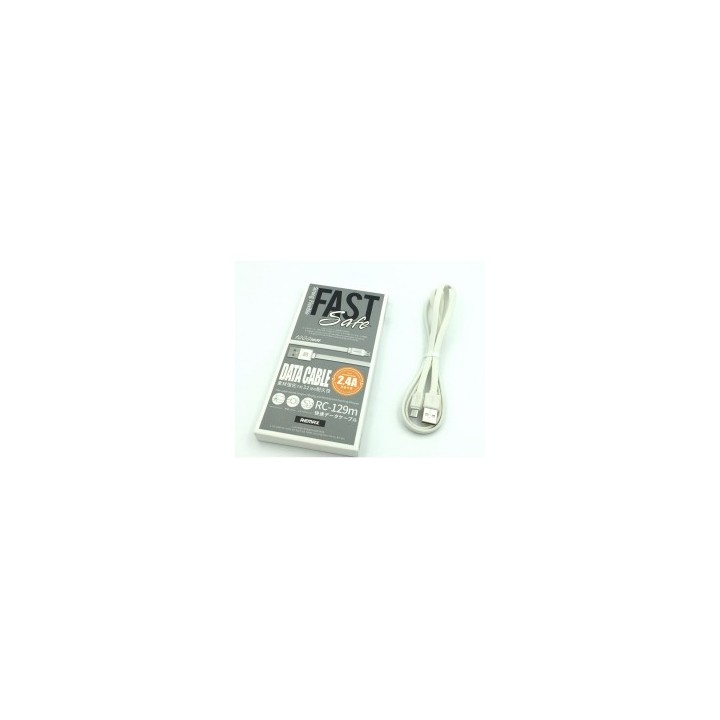 REMAX FLAT USB TO MICRO USB CABLE ΛΕΥΚΟ 1M FAST 2.4A (RC-129M)