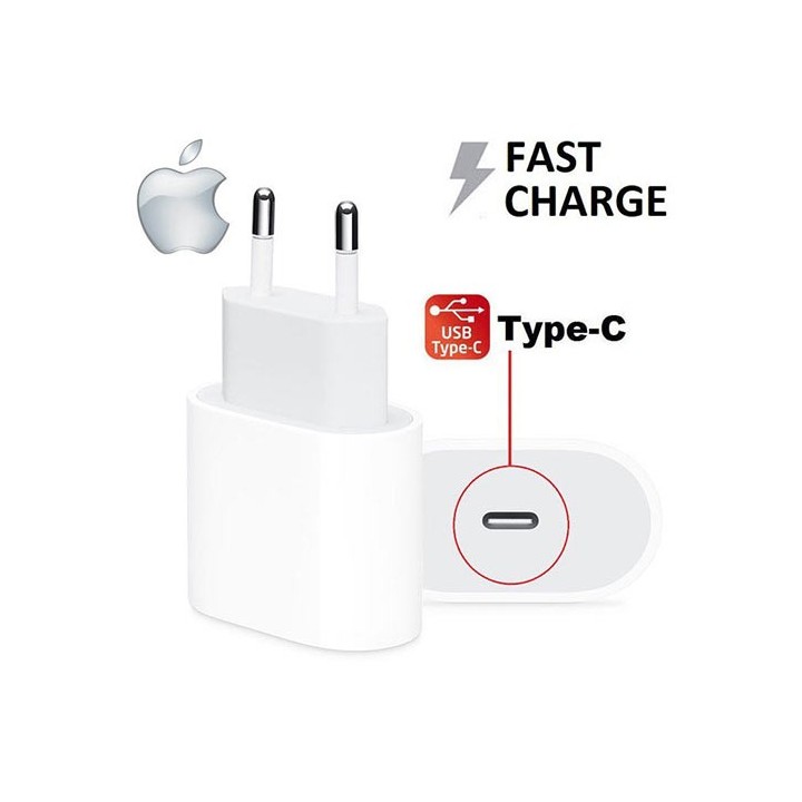 Apple Φορτιστής Σπιτιού 1 Θέσης Λευκό, 20W USB-C + Καλώδιο φόρτισης 1 μέτρο Λευκό (MU7V2ZM/A)