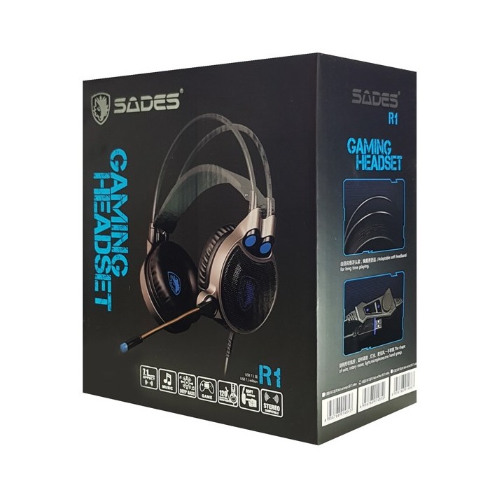 SADES gaming headset SA-R1, USB, 50mm, 7.1CH, LED, μαύρο