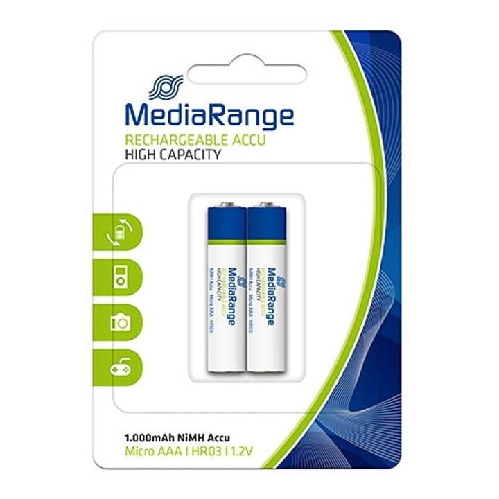 MEDIARANGE επαναφορτιζόμενη μπαταρία Micro AAA (HR03), 1000mAh, 2 τμχ