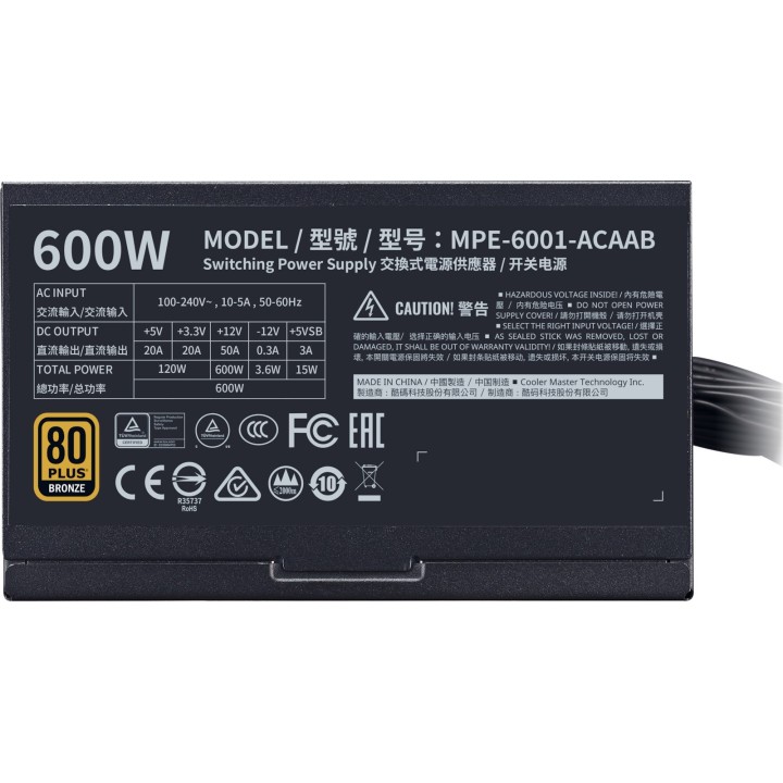 Τροφοδοτικό Cooler Master MWE 600 Bronze V2 (MPE-6001-ACAAB-NL) - ATX - 600W - Βlack