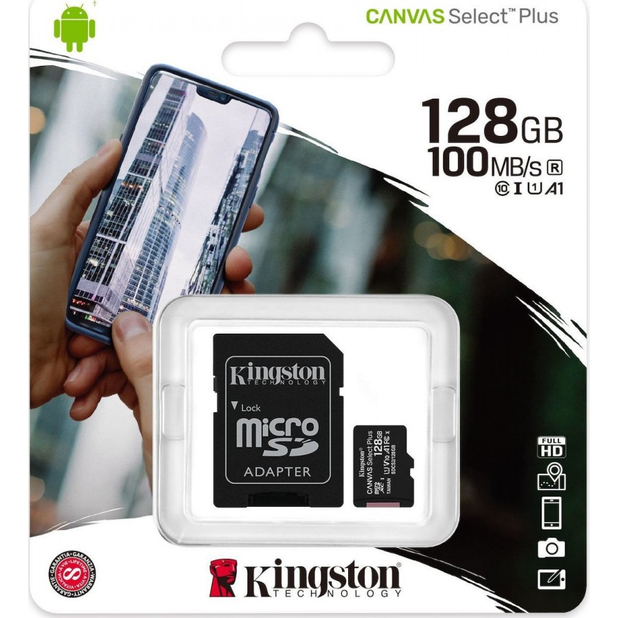 Kingston Canvas Select Plus R100 MicroSDXC 128GB UHS-I U1 + SD Adapter SDCS2/128GB