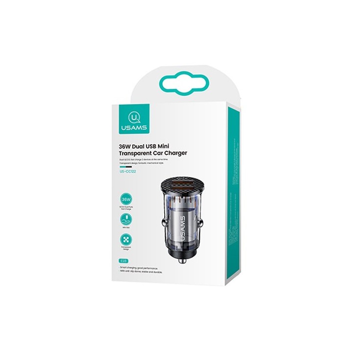 USAMS USB φορτιστής αυτοκινήτου US-CC122, 2x USB, 36W, διάφανος