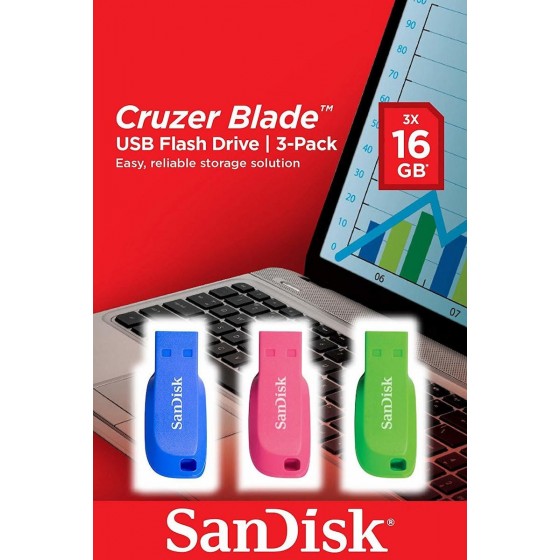 16GB USB Flash Sandisk Cruzer Blade (3 Pack) (SDCZ50C/016G/B46T)