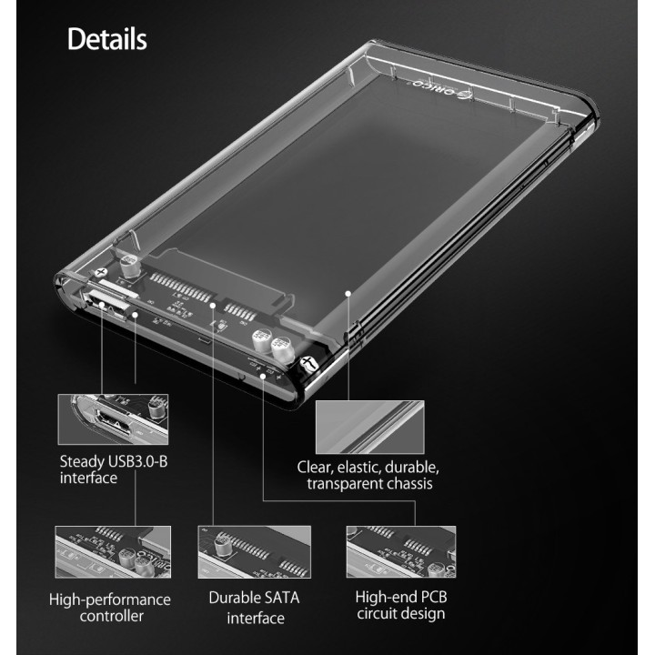 ORICO εξωτερική θήκη για 2.5" HDD 2139U3, USB 3.0, 4TB, διάφανη