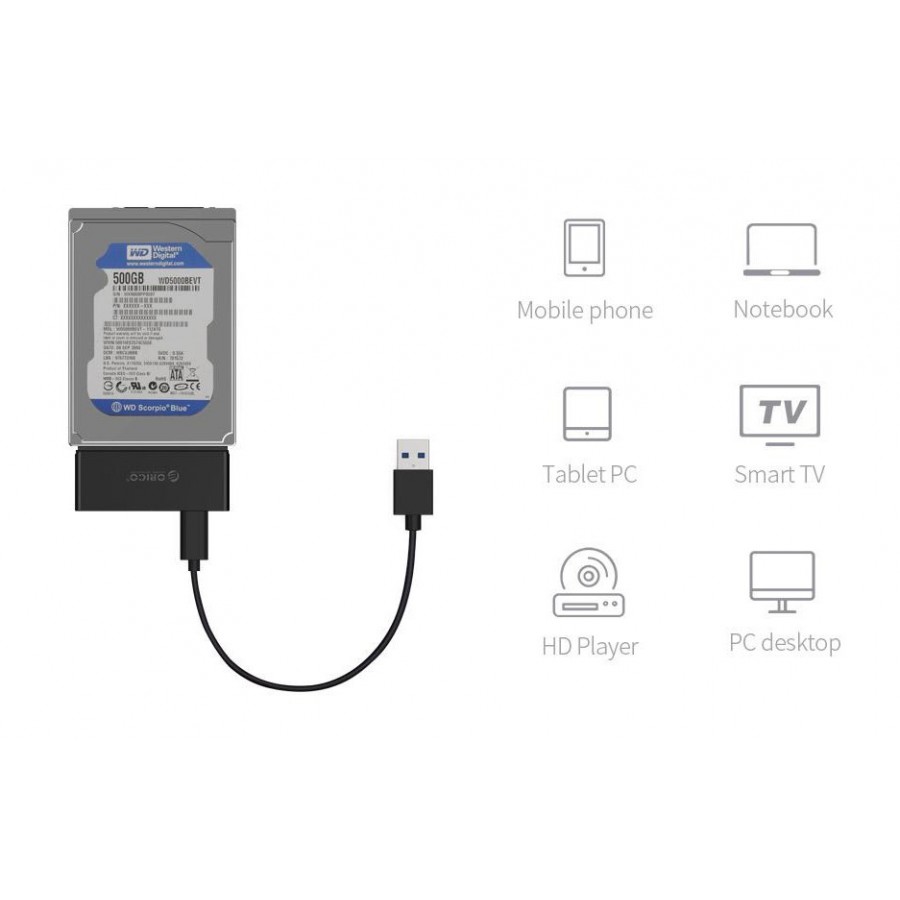 ORICO αντάπτορας SATA σε USB 3.0 για 2.5" HDD/SSD 20UTS, 5Gbps, μαύρος(20UTS-BK-BP)