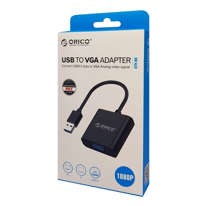 ORICO αντάπτορας USB 3.0 σε VGA UTV-BK, 1080p, 15cm, μαύρος